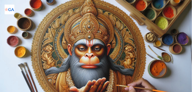 Hanuman Ji depicted in traditional art, symbolizing his cultural significance and influence in Hindu mythology